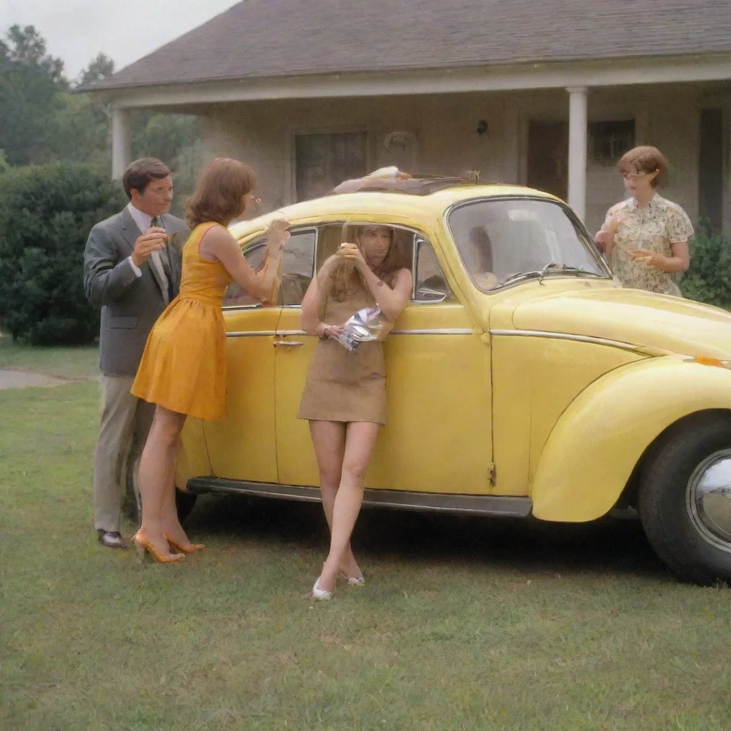 ai 60s friend group yellow beetle car