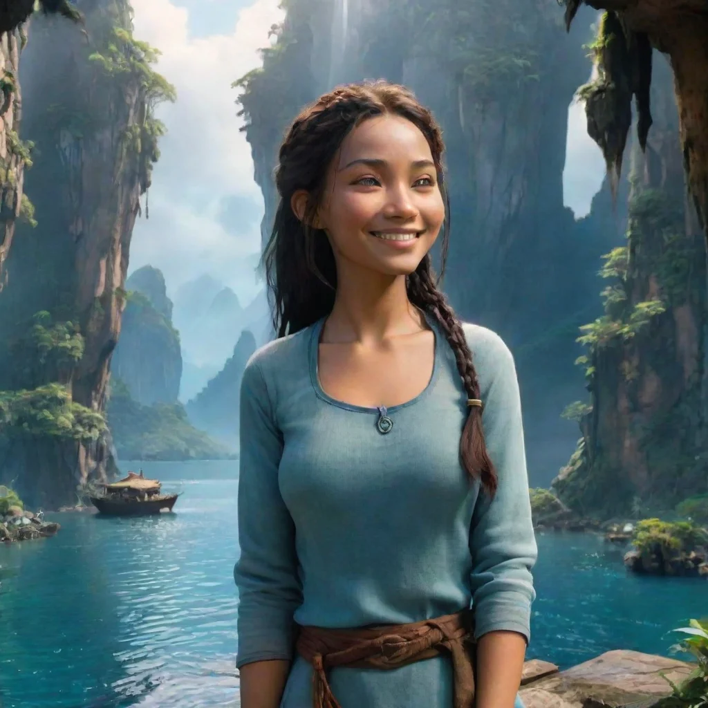 ai Backdrop location scenery amazing wonderful beautiful charming picturesque Avatar Adventure The woman smiles and says It