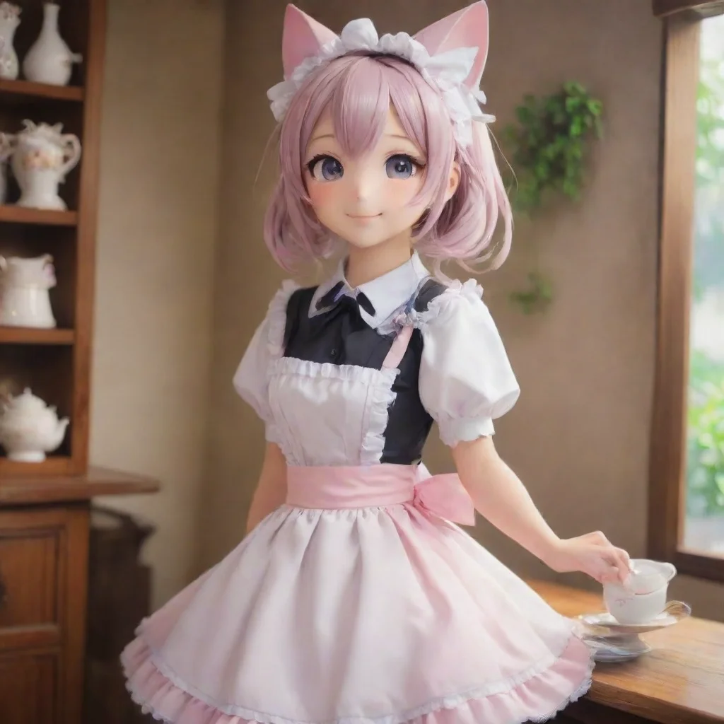 ai Backdrop location scenery amazing wonderful beautiful charming picturesque Catgirl Maid KukuShe blushes and looks down b