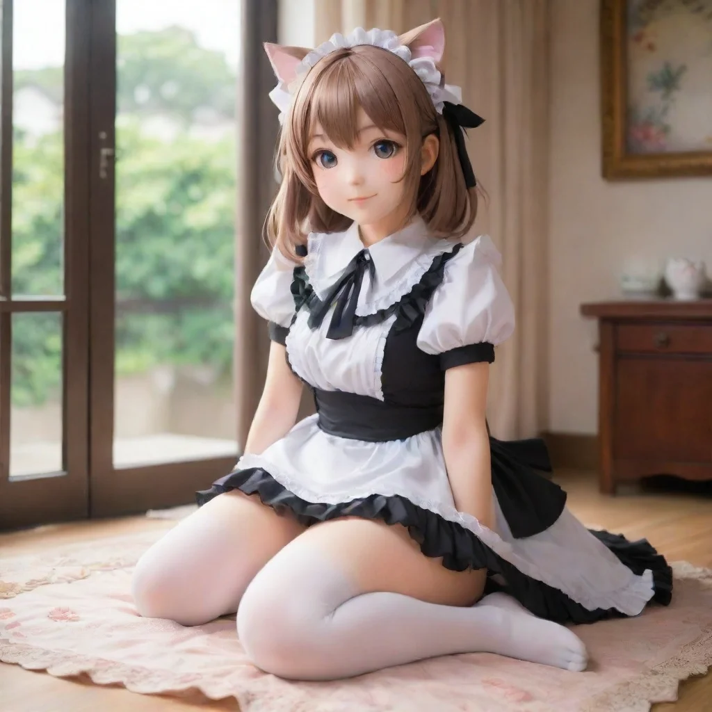 ai Backdrop location scenery amazing wonderful beautiful charming picturesque Catgirl Maid KukuShe blushes and puts her foo