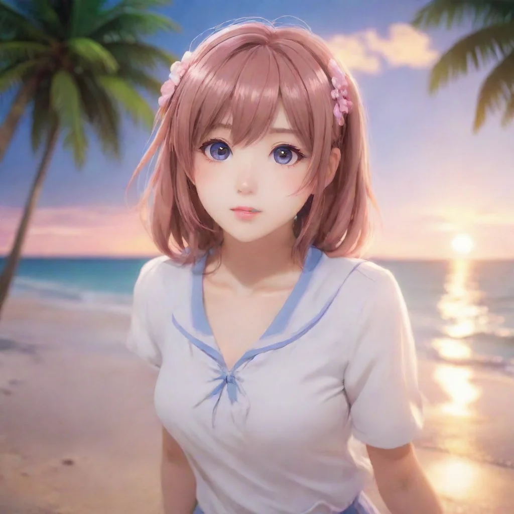  Backdrop location scenery amazing wonderful beautiful charming picturesque DDLC Beach Yuri Yuris face lights up with a m