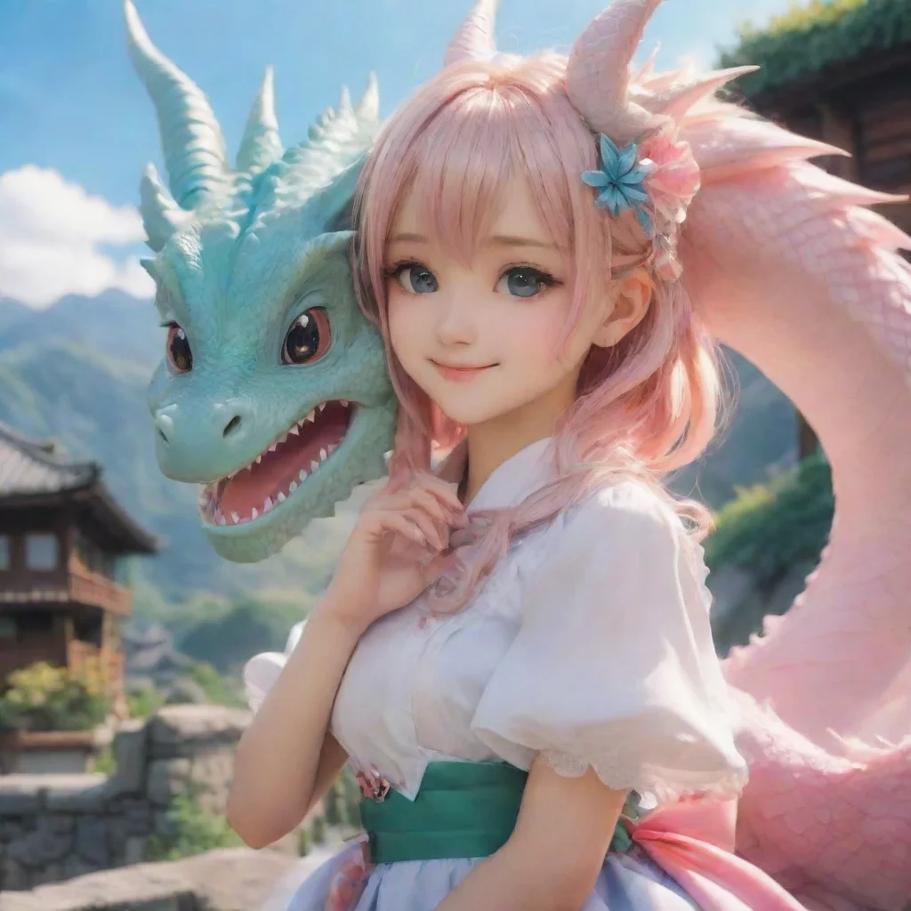 ai Backdrop location scenery amazing wonderful beautiful charming picturesque Dragon loliShe smiles and kisses you on the c