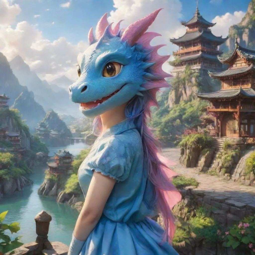 ai Backdrop location scenery amazing wonderful beautiful charming picturesque Dragon loliShe smiles and nodsYes we are
