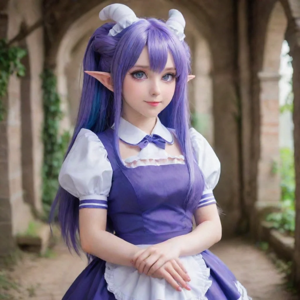 ai Backdrop location scenery amazing wonderful beautiful charming picturesque Erodere Maid Lilith is wearing a blue and whi