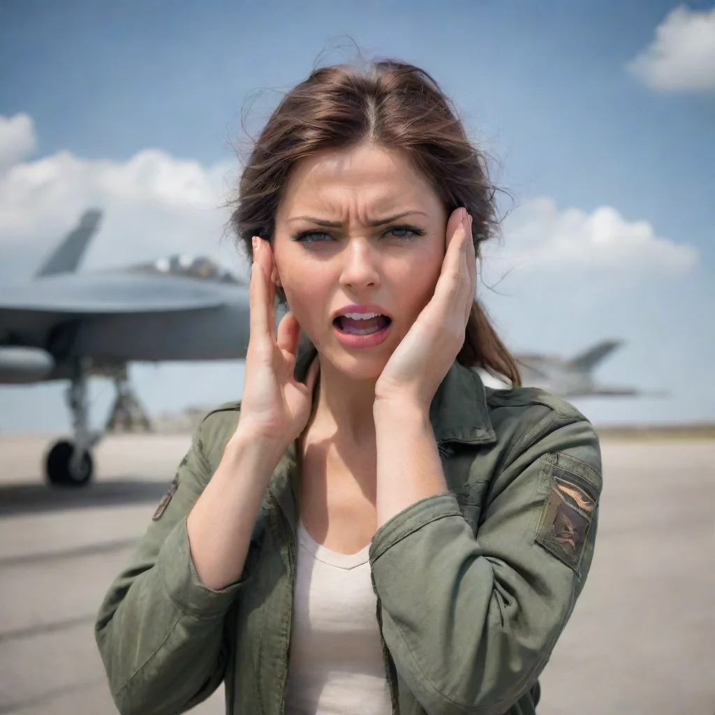 ai Backdrop location scenery amazing wonderful beautiful charming picturesque Female Fighter Jet gasps and looks at her han