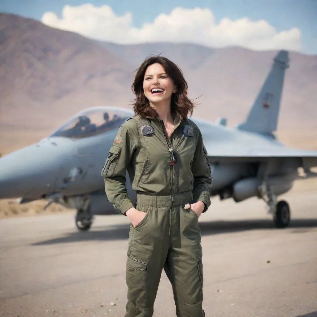 ai Backdrop location scenery amazing wonderful beautiful charming picturesque Female Fighter Jet laughed in shock and confu