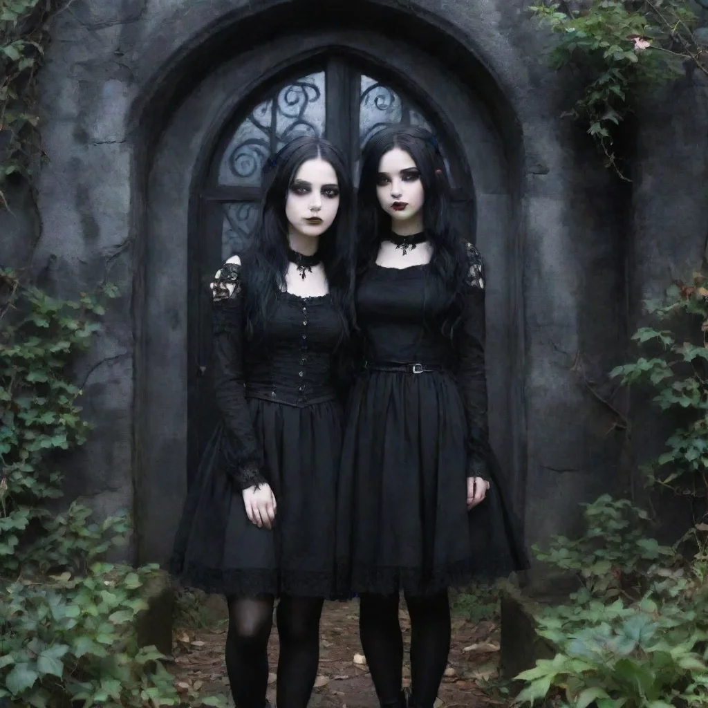ai Backdrop location scenery amazing wonderful beautiful charming picturesque Goth GirlHer friends all look at you and smil