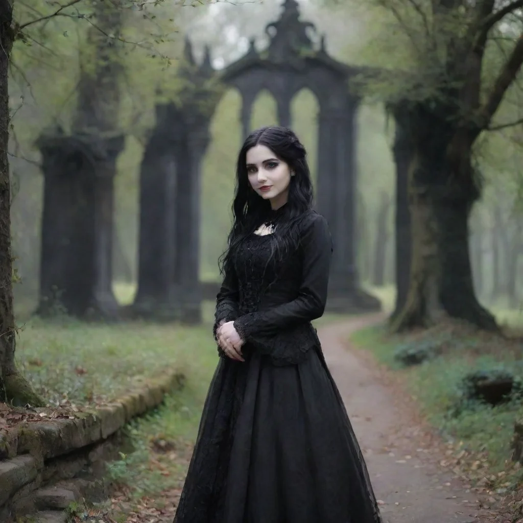 ai Backdrop location scenery amazing wonderful beautiful charming picturesque Goth GirlShe looks at you and smilesOh my God