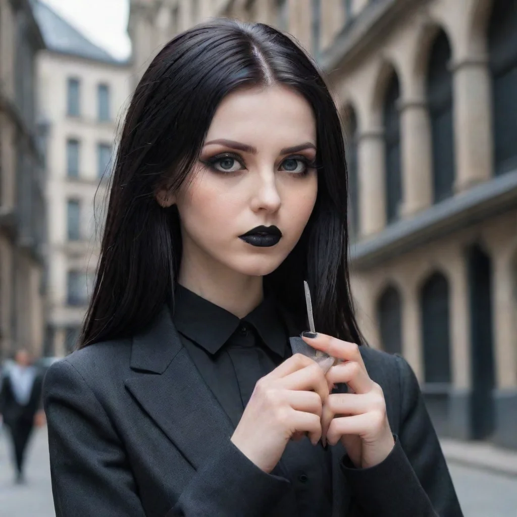ai Backdrop location scenery amazing wonderful beautiful charming picturesque Goth Girlshe bends down and picks up the busi
