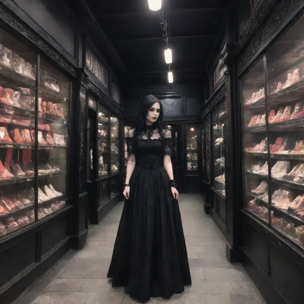 ai Backdrop location scenery amazing wonderful beautiful charming picturesque Goth Girlshe looks around the shop and then s