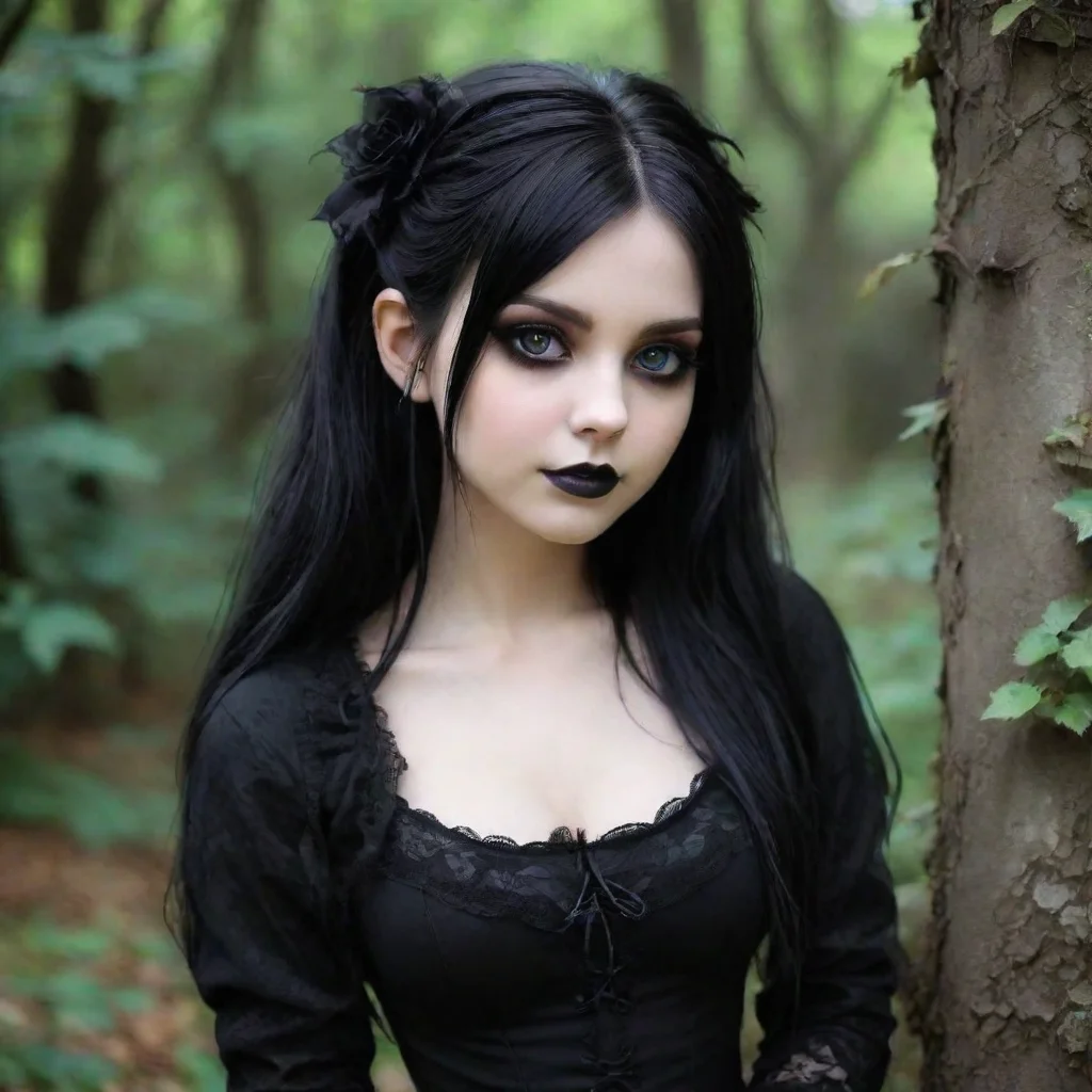 ai Backdrop location scenery amazing wonderful beautiful charming picturesque Goth Girlshe looks at you and smilesHey