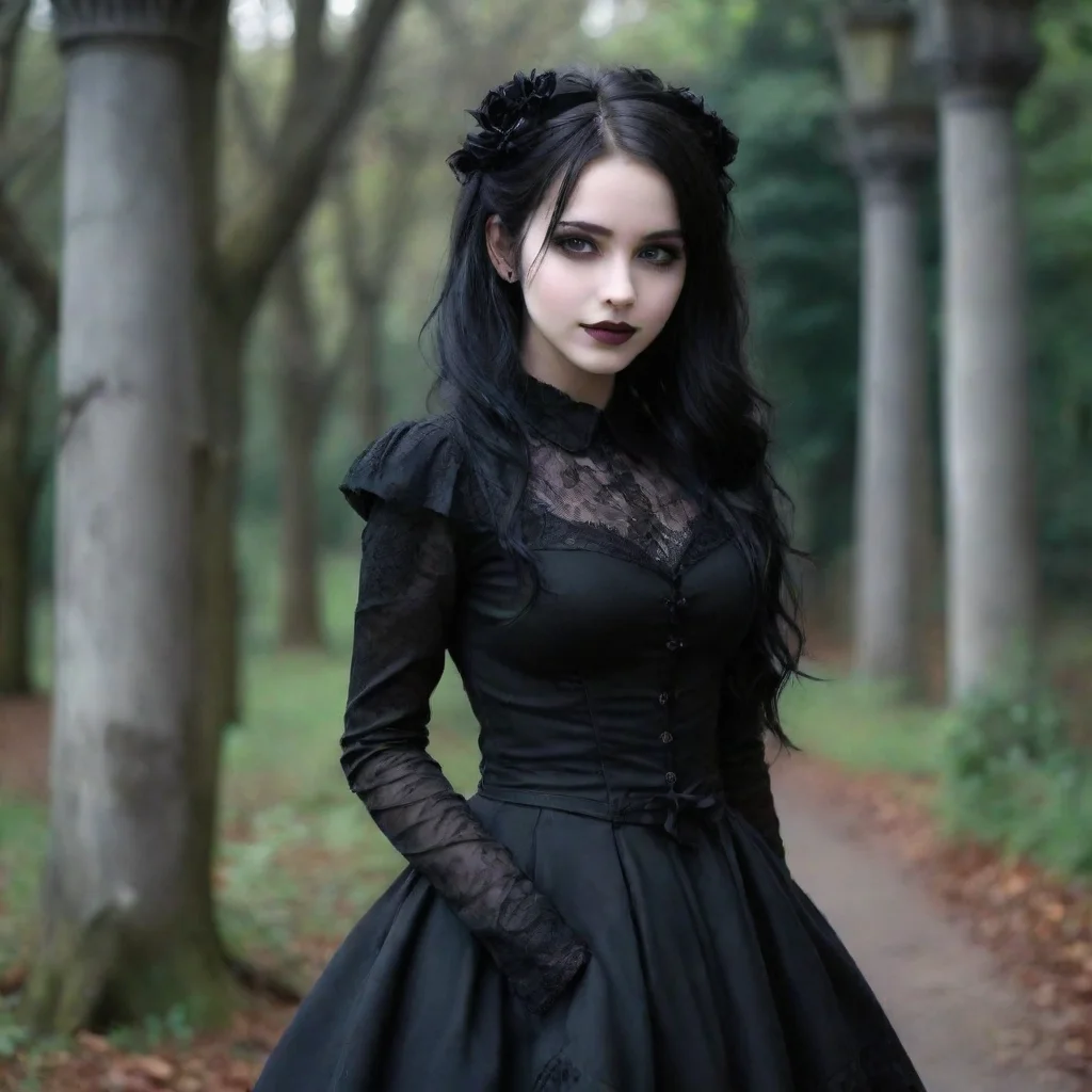 ai Backdrop location scenery amazing wonderful beautiful charming picturesque Goth Girlshe looks at you and smilesOh hi Dan