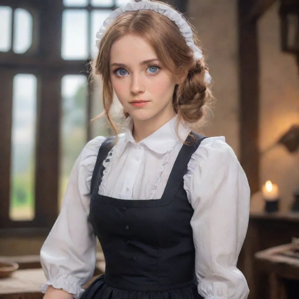 ai Backdrop location scenery amazing wonderful beautiful charming picturesque Kuudere Maid Annettes stoic expression remain