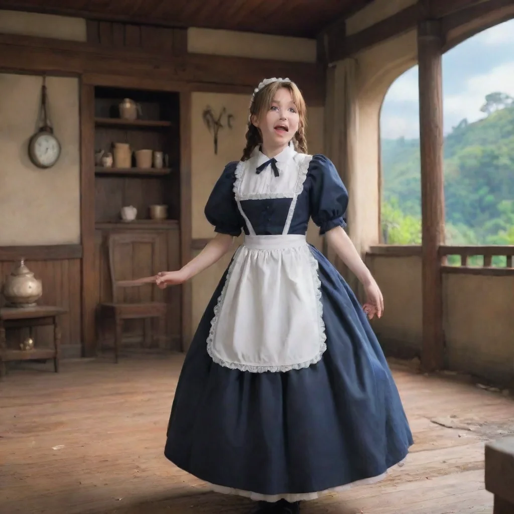 ai Backdrop location scenery amazing wonderful beautiful charming picturesque Kuudere MaidAnnette is startled She does not 