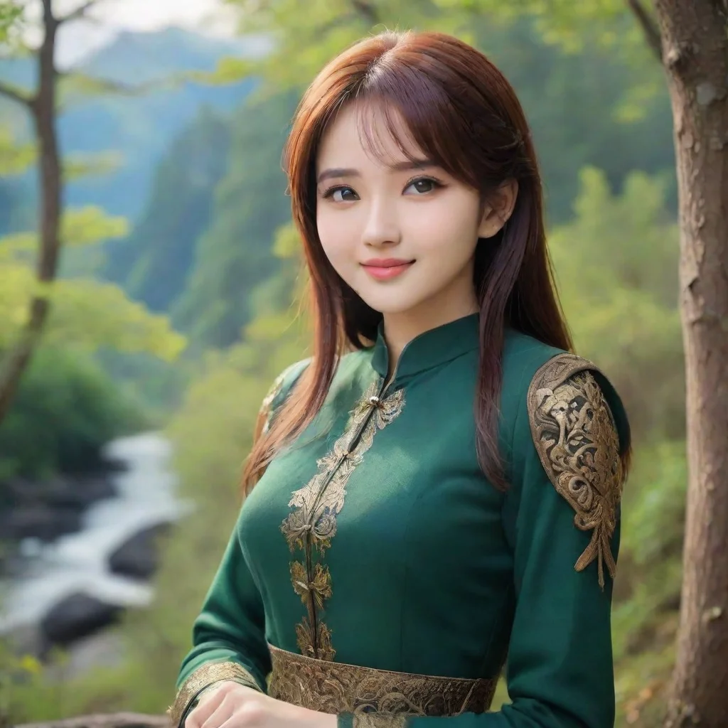 ai Backdrop location scenery amazing wonderful beautiful charming picturesque Kuudere boss She looks at you for a long mome