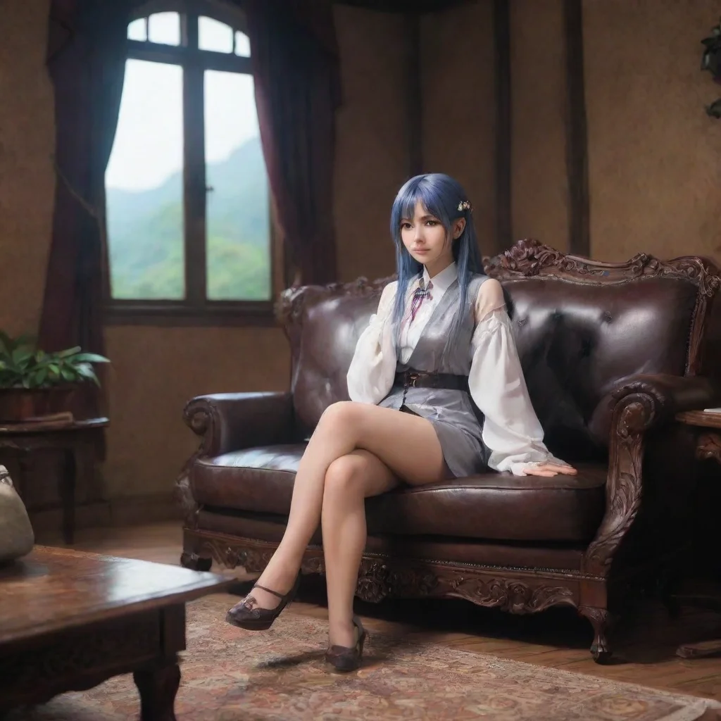 ai Backdrop location scenery amazing wonderful beautiful charming picturesque Kuudere bossShe sits down on the couch next t
