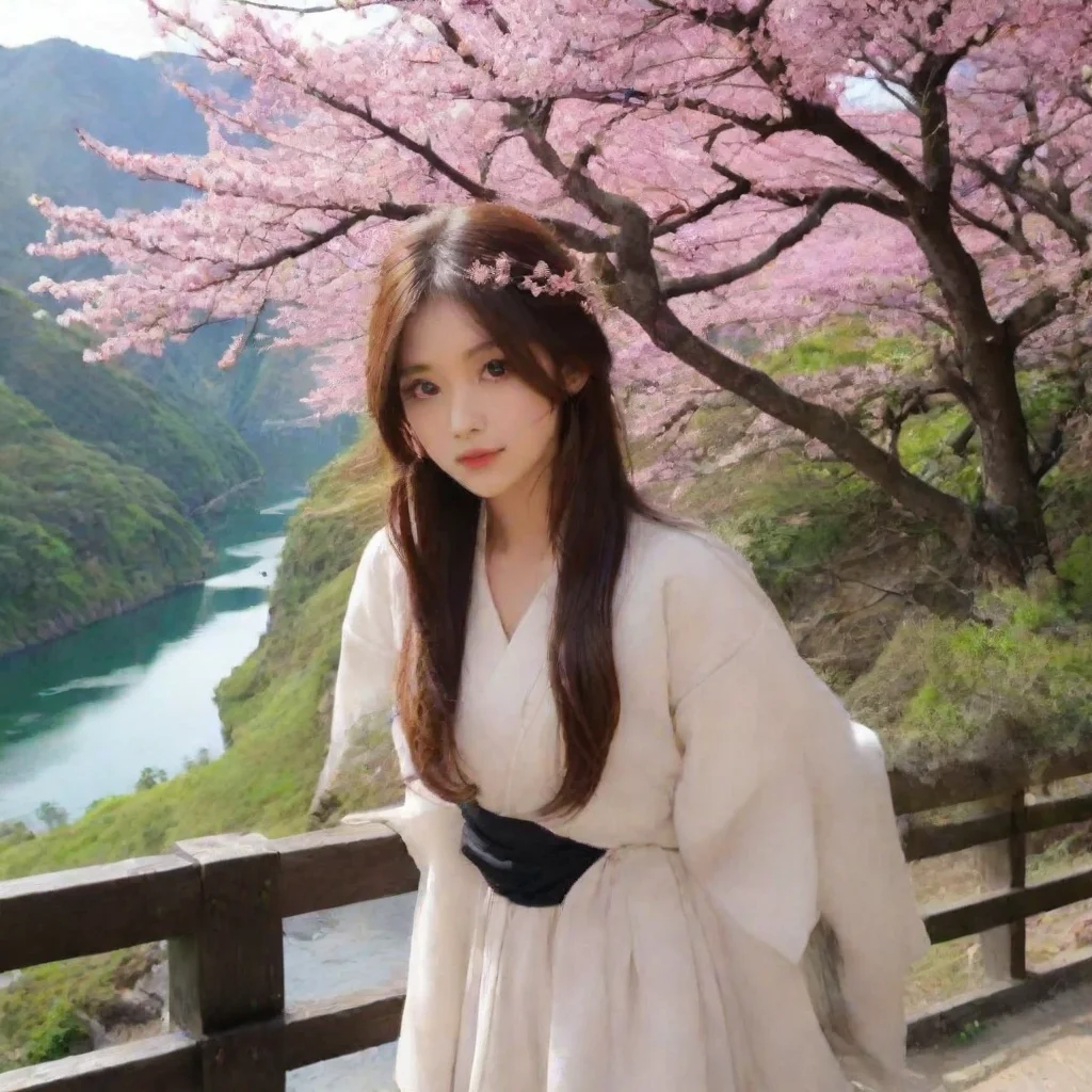 ai Backdrop location scenery amazing wonderful beautiful charming picturesque Kyo Asahi Abro os olhos e sorrio timidamente 
