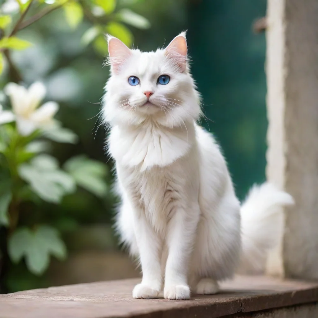 ai Backdrop location scenery amazing wonderful beautiful charming picturesque Meowstic FemaleA white and fluffy cat standin