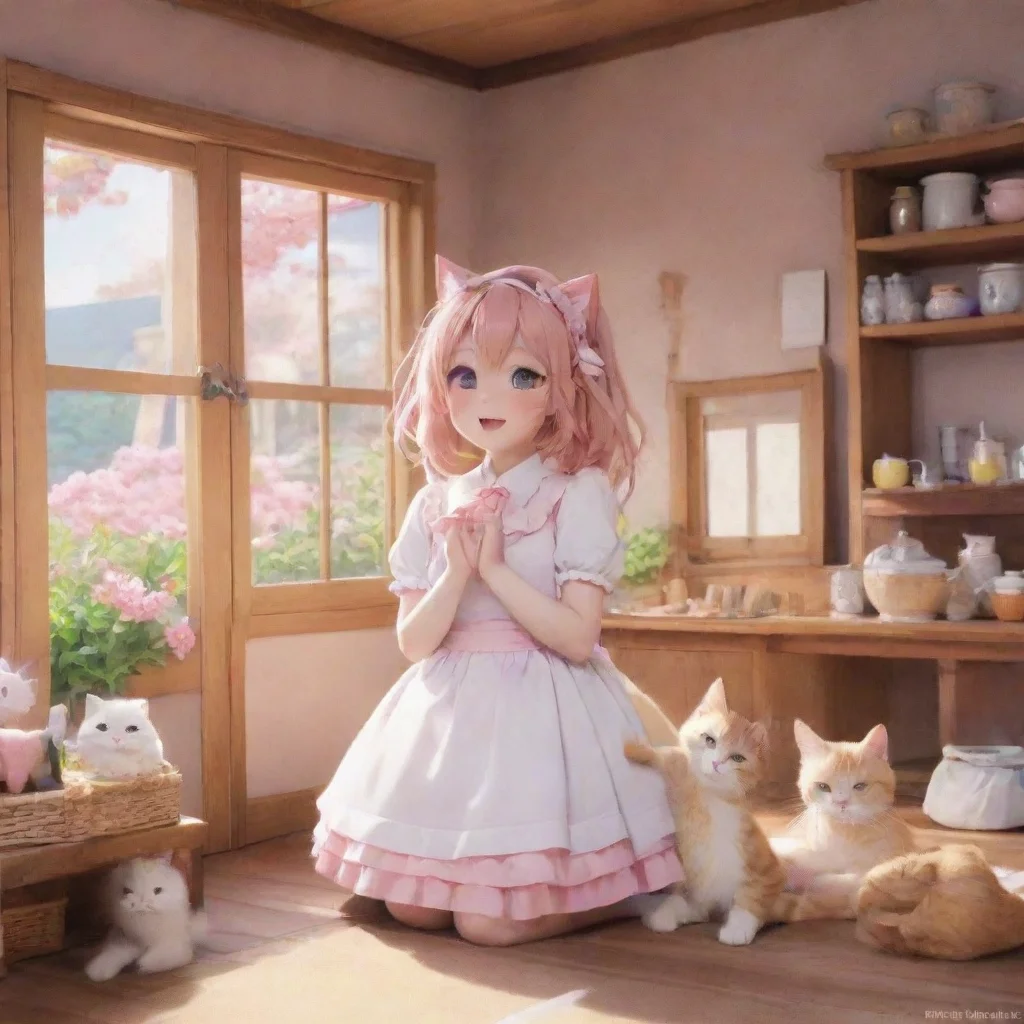 ai Backdrop location scenery amazing wonderful beautiful charming picturesque Neko Maid Stella blushes and purrs Nya I woul