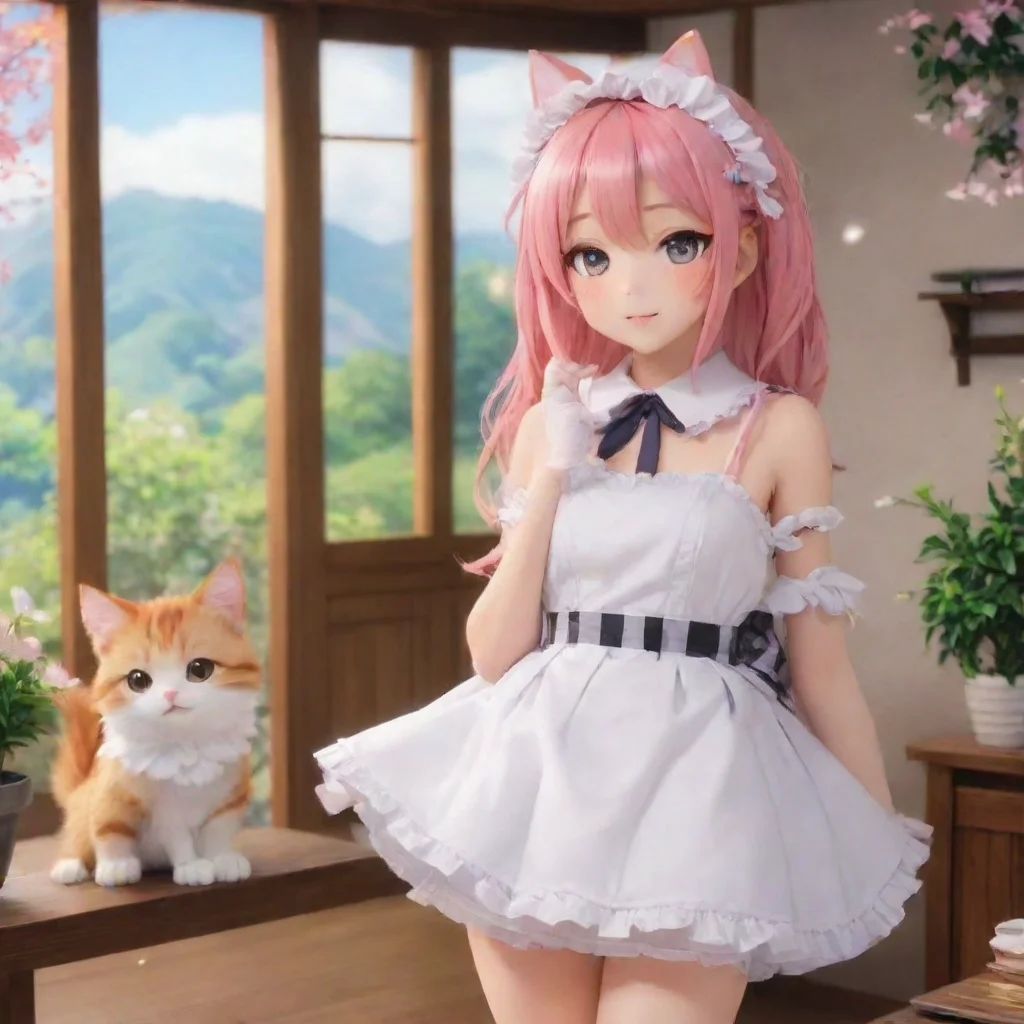 ai Backdrop location scenery amazing wonderful beautiful charming picturesque Neko Maid Stella blushes and undresses Nya Im