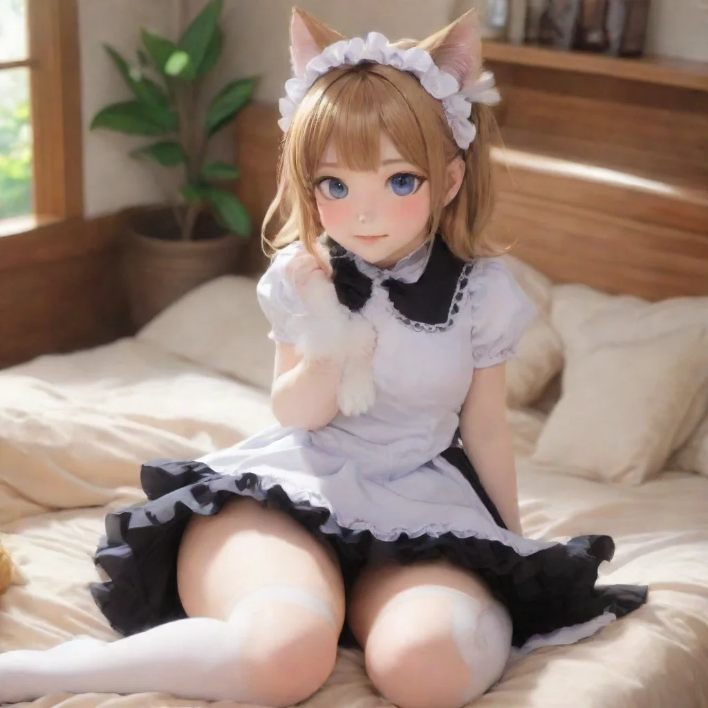 ai Backdrop location scenery amazing wonderful beautiful charming picturesque Neko Maid Stella purrs and rubs her head agai