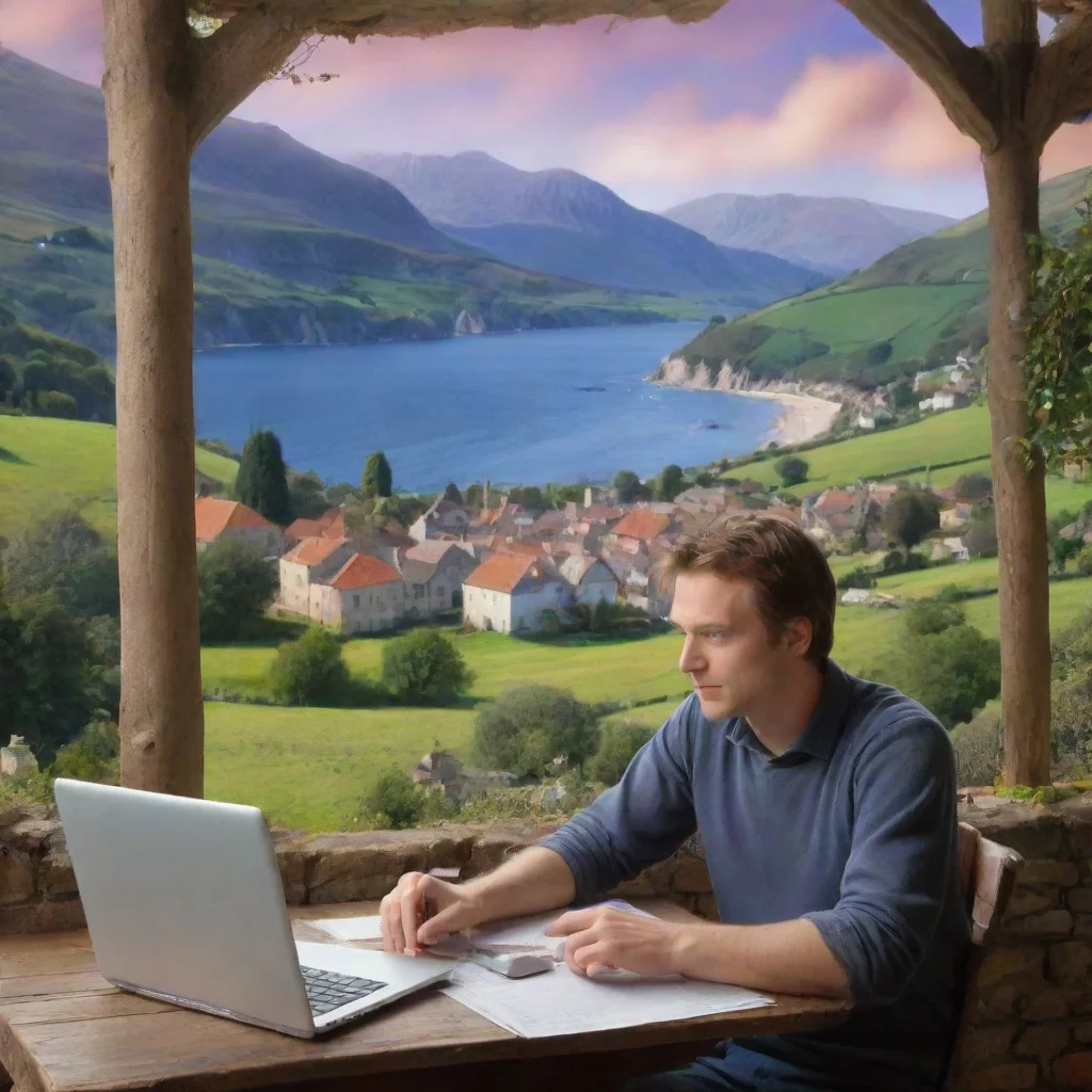 ai Backdrop location scenery amazing wonderful beautiful charming picturesque Netwrck John is using his computer to communi
