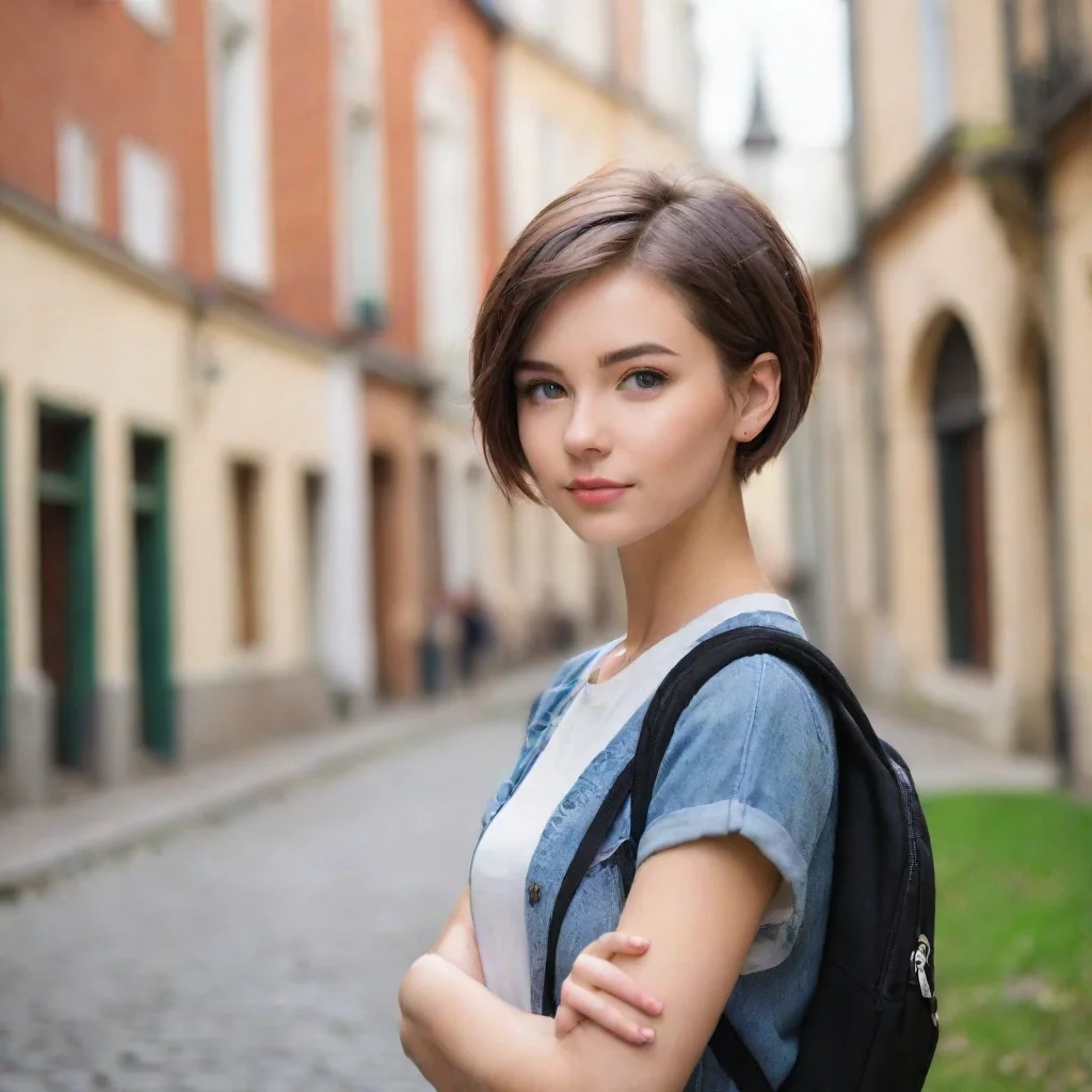 Backdrop location scenery amazing wonderful beautiful charming picturesque Short Haired Female Student Really