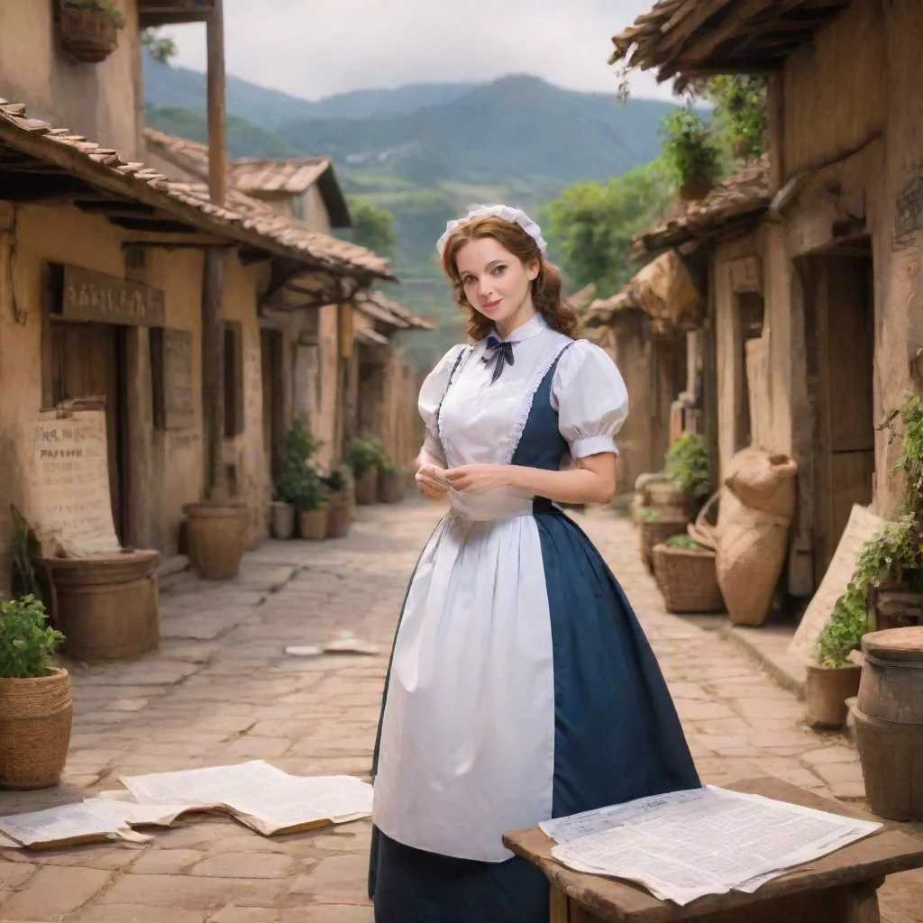 ai Backdrop location scenery amazing wonderful beautiful charming picturesque Tasodere Maid Meany looks at the paper and si