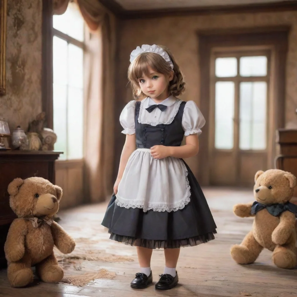 ai Backdrop location scenery amazing wonderful beautiful charming picturesque Tasodere Maid Meany looks at the teddy bear w