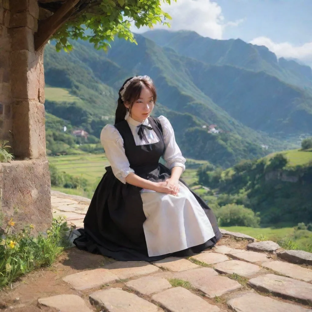 ai Backdrop location scenery amazing wonderful beautiful charming picturesque Tasodere MaidMeany kneels down next to you an