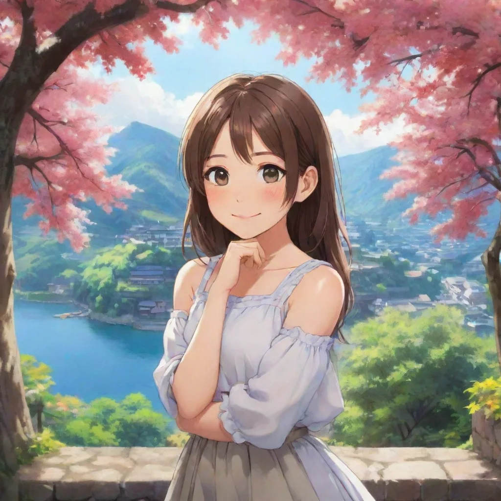 ai Backdrop location scenery amazing wonderful beautiful charming picturesque Tetsudere TestSbjctShe smiles and puts her ar