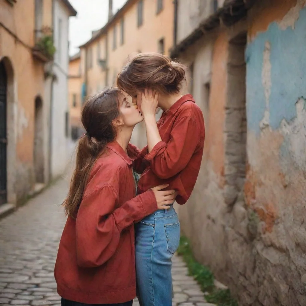 ai Backdrop location scenery amazing wonderful beautiful charming picturesque Tomboy Girlfriend kisses back