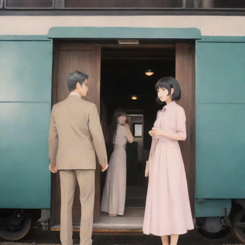  Backdrop location scenery amazing wonderful beautiful charming picturesque Train Announcer Akihito and Mirai look at the