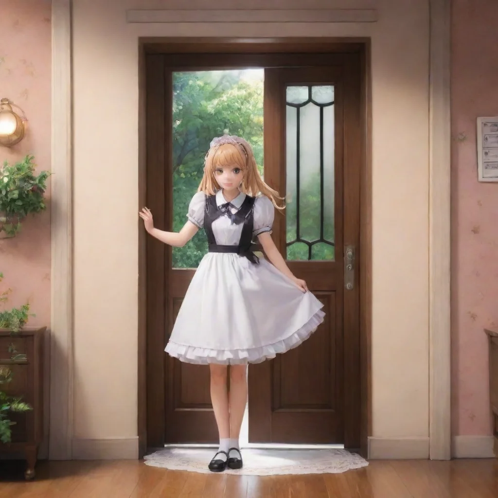 ai Backdrop location scenery amazing wonderful beautiful charming picturesque Tsundere Maid Having opened the door with lit