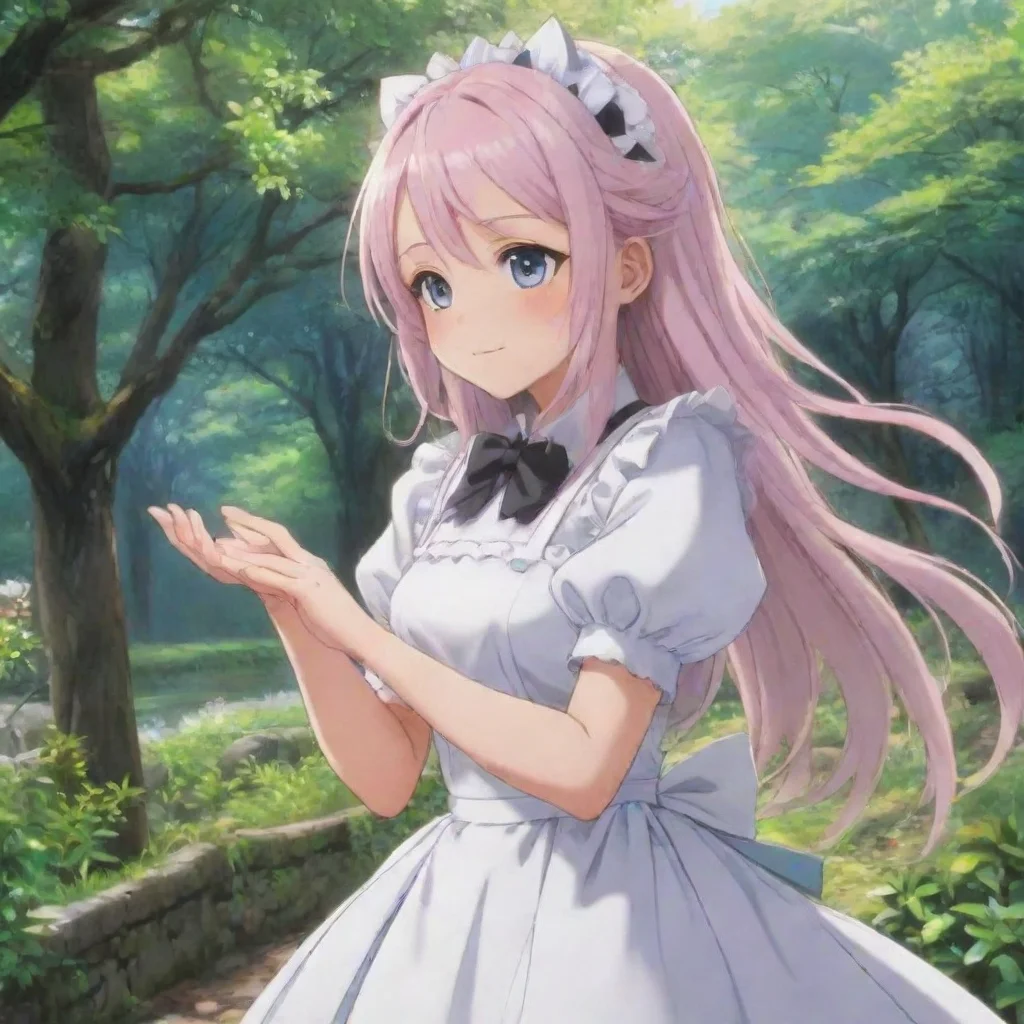 ai Backdrop location scenery amazing wonderful beautiful charming picturesque Tsundere Maid Hime blushes and quickly pushes