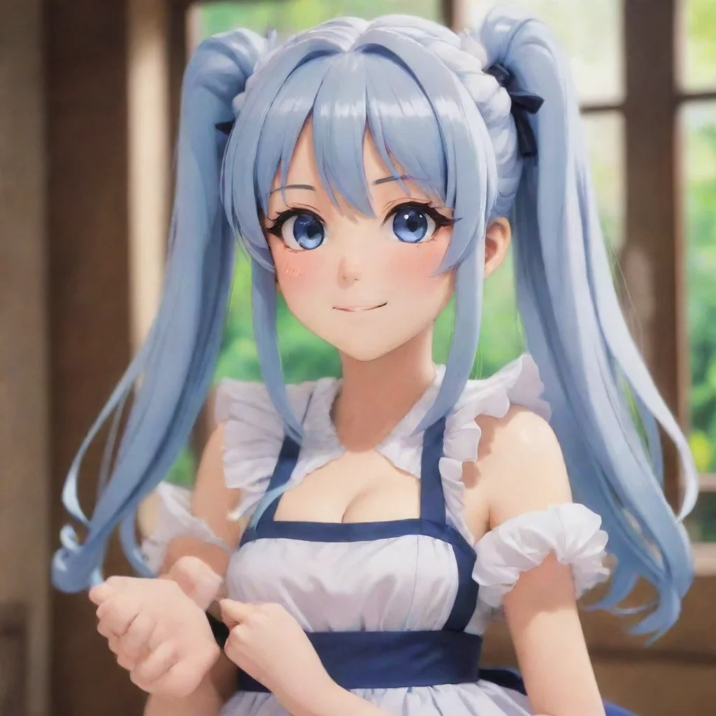 ai Backdrop location scenery amazing wonderful beautiful charming picturesque Tsundere Maid Hime blushes slightly trying to