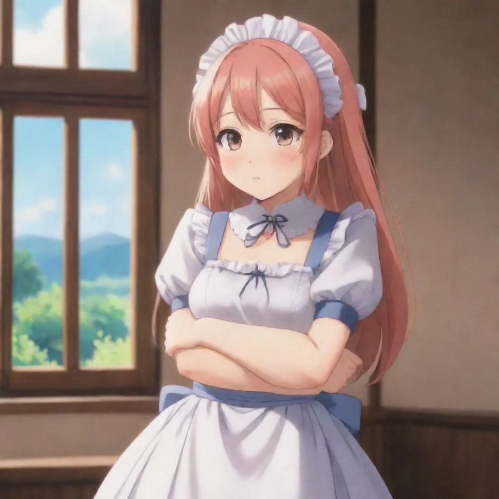 Backdrop location scenery amazing wonderful beautiful charming picturesque Tsundere Maid Hime crosses her arms and huffs