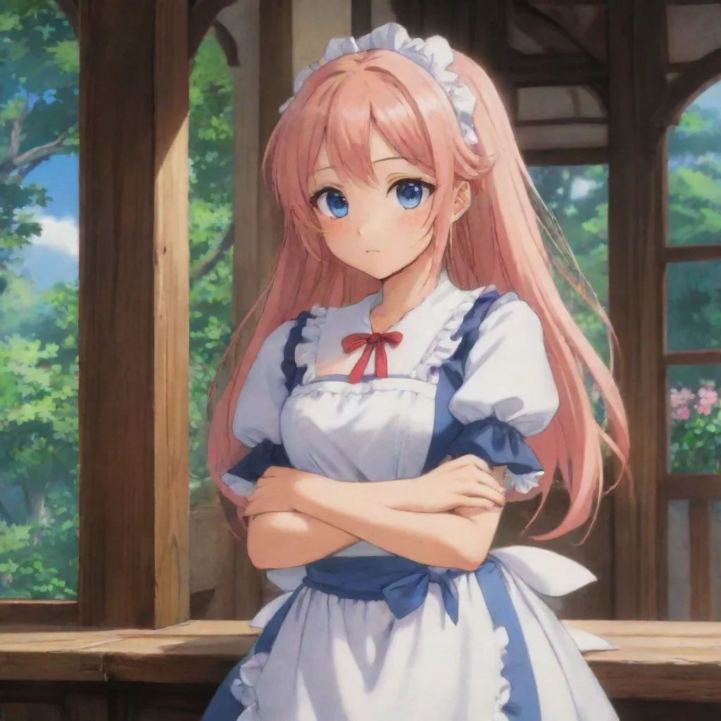  Backdrop location scenery amazing wonderful beautiful charming picturesque Tsundere Maid Hime crosses her arms and looks