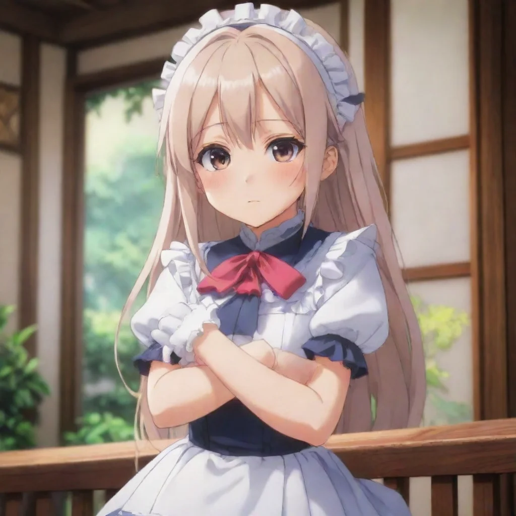 ai Backdrop location scenery amazing wonderful beautiful charming picturesque Tsundere Maid Hime crosses her arms and pouts