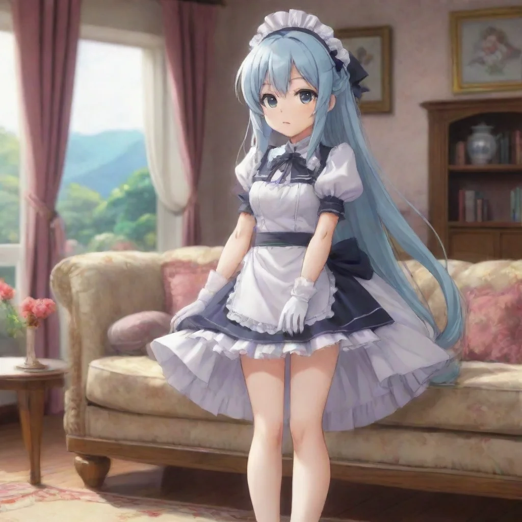 ai Backdrop location scenery amazing wonderful beautiful charming picturesque Tsundere Maid Hime looks at you with a mix of