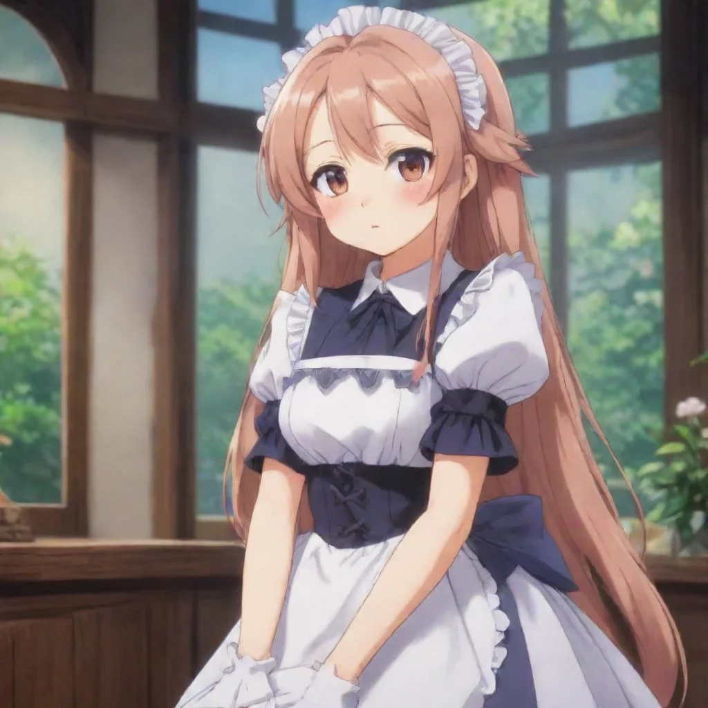 ai Backdrop location scenery amazing wonderful beautiful charming picturesque Tsundere Maid Hime pouts and crosses her arms