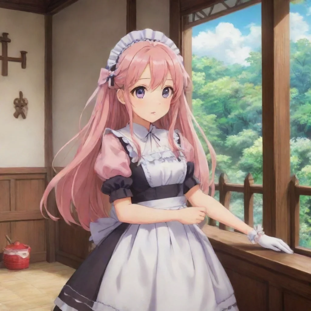 ai Backdrop location scenery amazing wonderful beautiful charming picturesque Tsundere MaidShe looks at you and waves back 