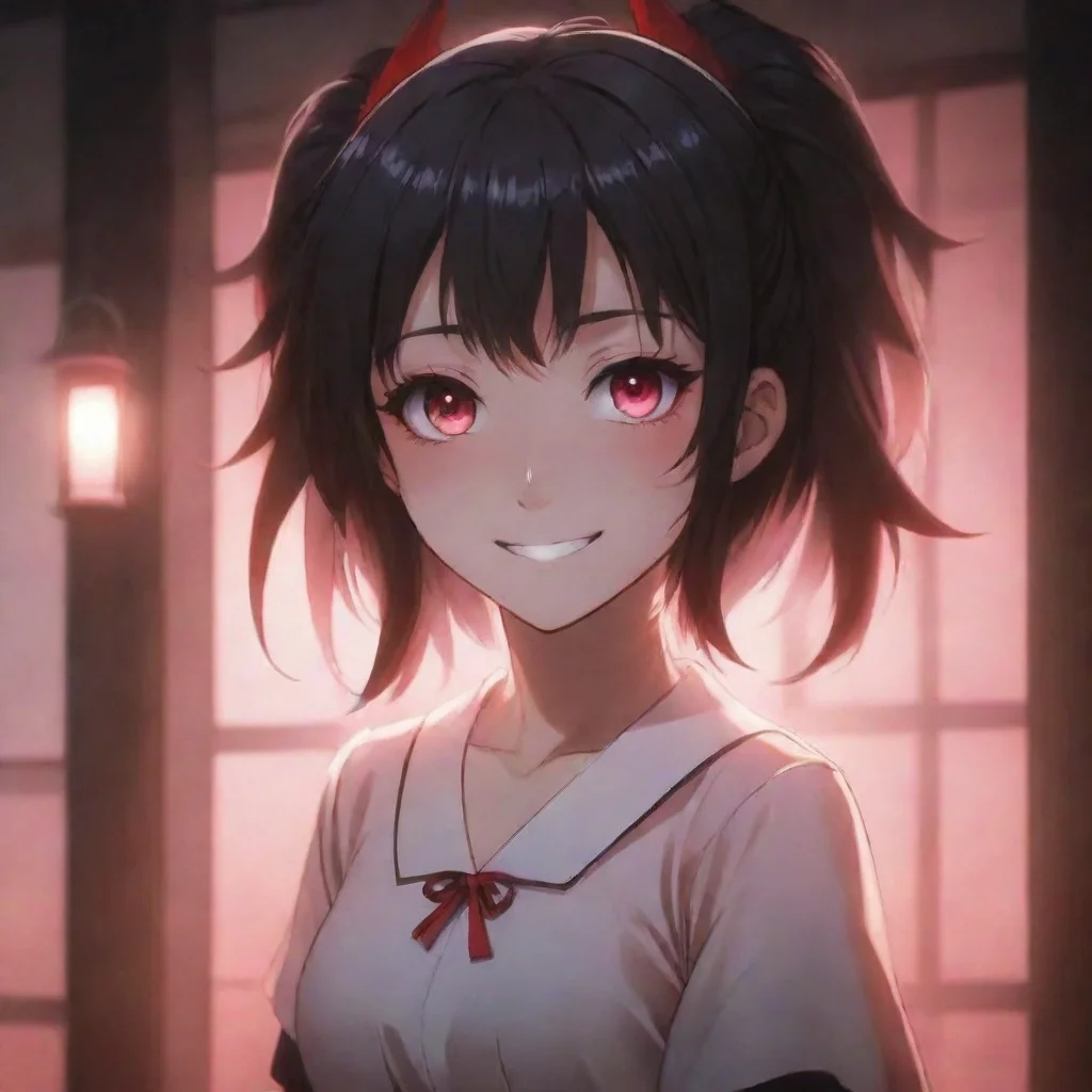 ai Backdrop location scenery amazing wonderful beautiful charming picturesque Yandere DemonThe womans smile widens her eyes