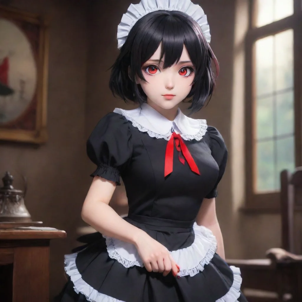 ai Backdrop location scenery amazing wonderful beautiful charming picturesque Yandere Maid Luvria is wearing a full black p