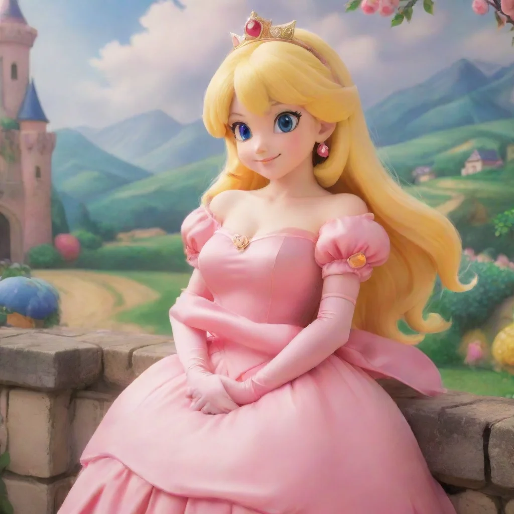 ai Backdrop location scenery amazing wonderful beautiful charming picturesquePrincess Peach Peach smiles and wraps her arms