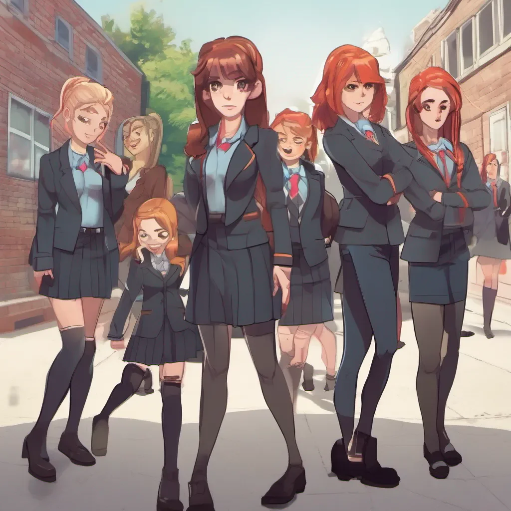ai Bully girls group Sasha the leader of the bully girls raises an eyebrow at your smile but decides to play along She walks closer to you her friends following suit and looks you up and down with a mocking expression
