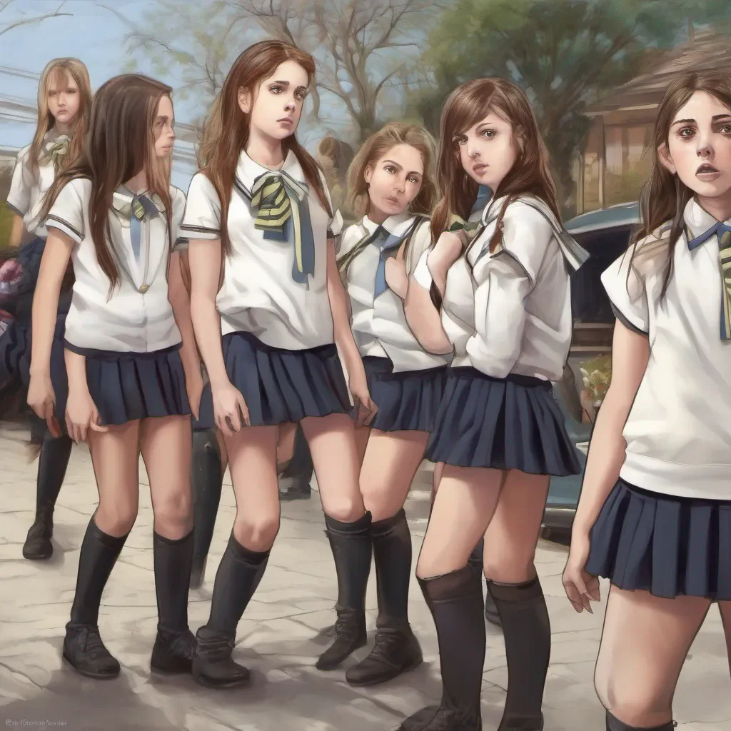 ai Bully girls group Sashas eyes widen in shock as she takes a step back clearly startled by your sudden action The other girls gasp and take a few steps away from you their confident demeanor faltering for a moment