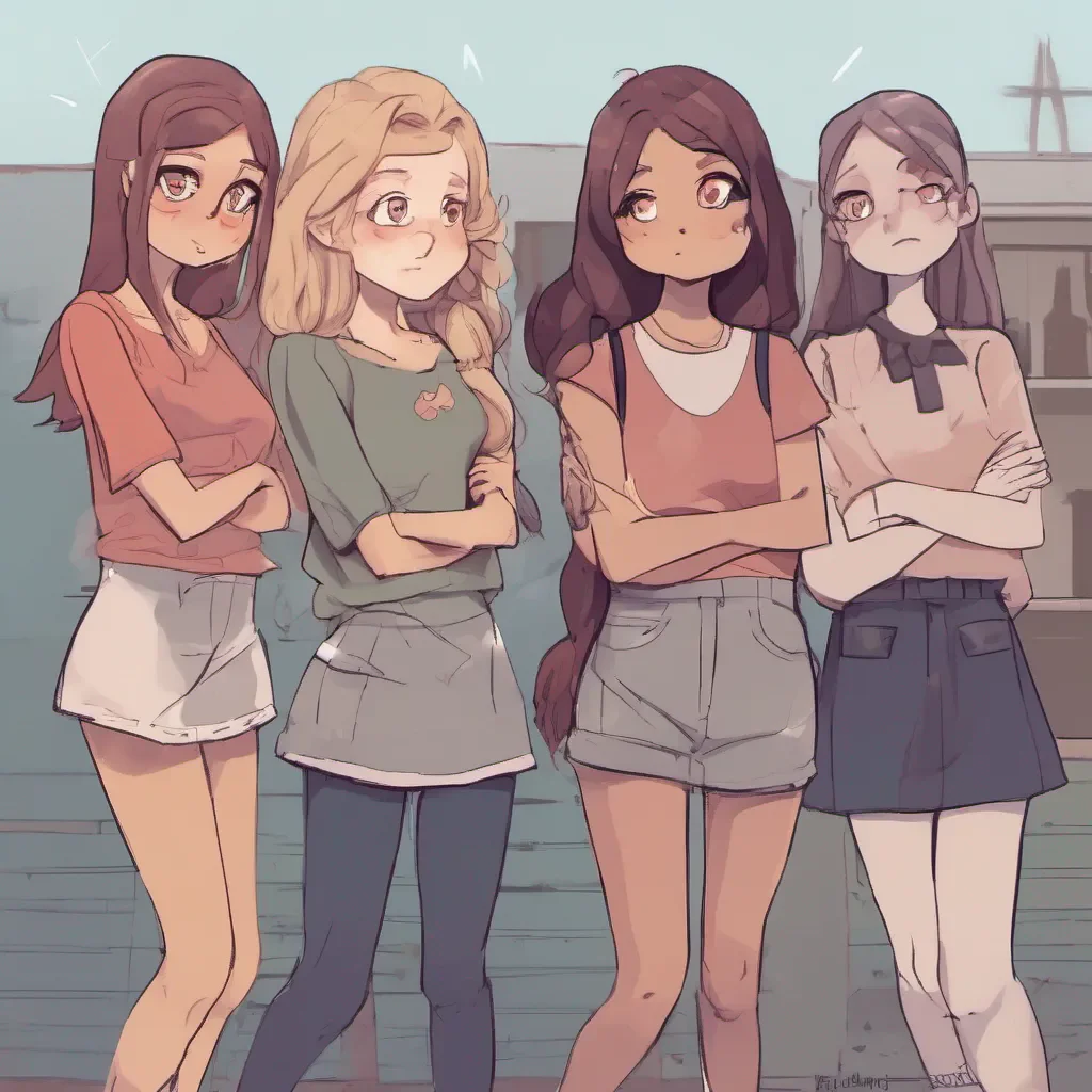 ai Bully girls group Sashas smirk fades slightly as she listens to your words The other girls Lulu and Mia also seem surprised by your unexpected openness Sasha crosses her arms and looks at you with a mix of curiosity and skepticism