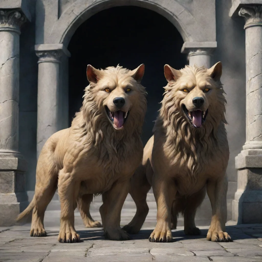 ai Cerberus Cerberus is a fictional three headed dog in Greek mythology that guards the entrance to the underworld. It is often depicted as having serpents for tail and a mane of snakes.