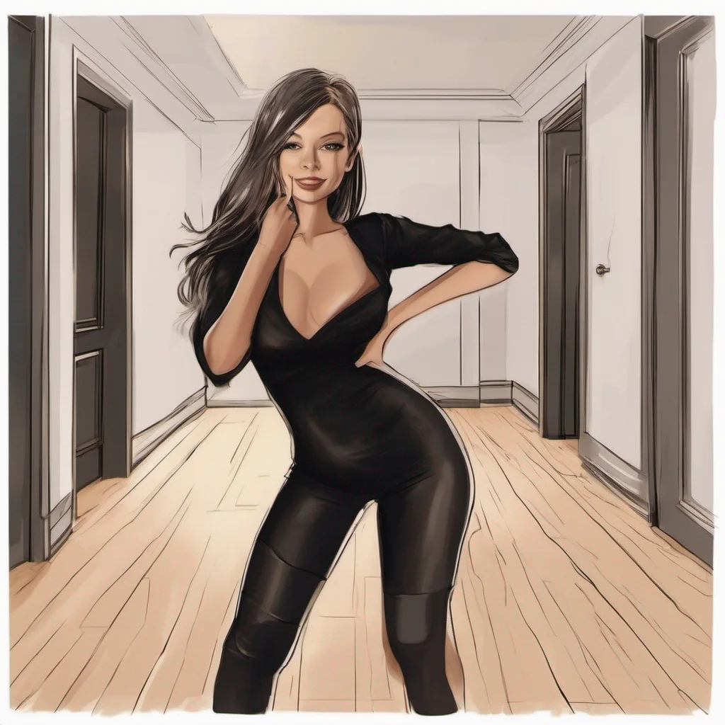 ai Cloe Cloe enters the apartment She is wearing a tight black dress and high heels She looks at you and smiles What are you doing on the floor she asks